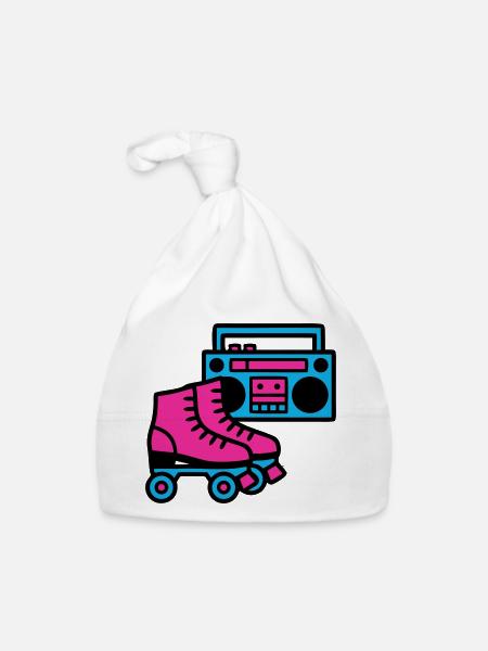Rollschuhe Boombox 80er Retro - Baby Bio-Mütze - Weiß - Vorne