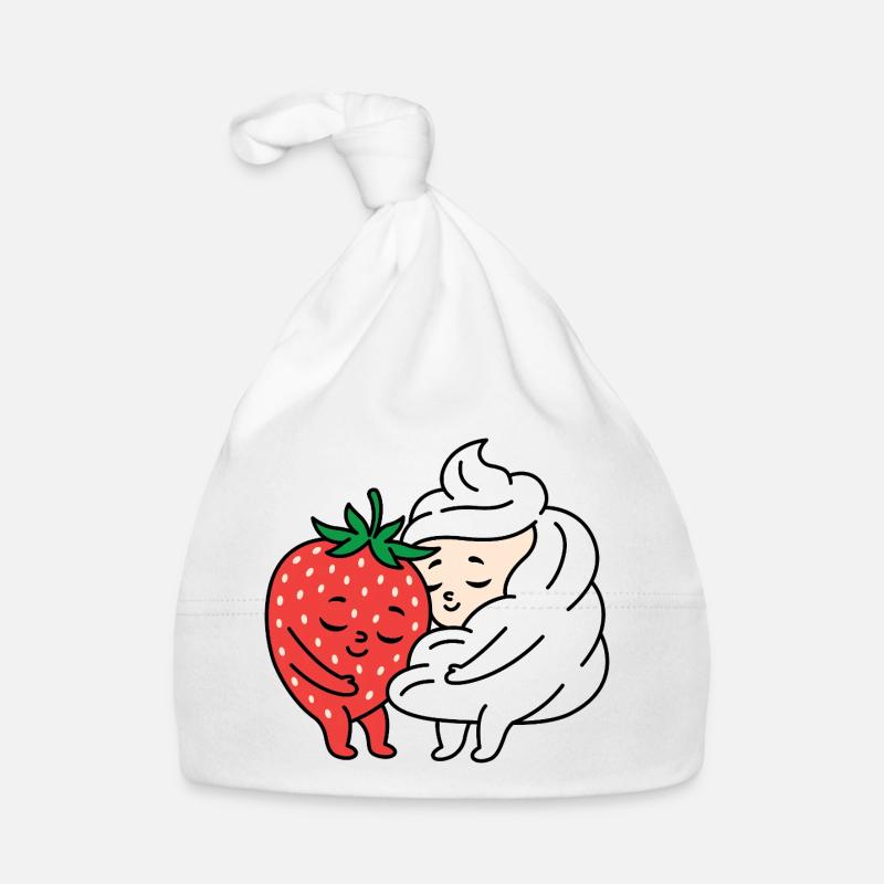 Amour fraise et crème - Bonnet bio Bébé - blanc