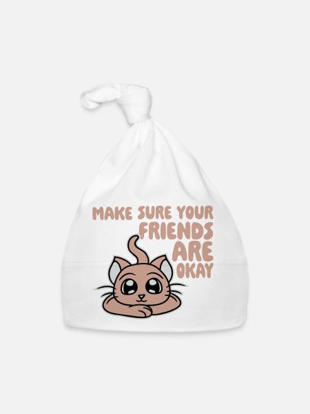 Make Sure Your Friends Are Okay Katze Kätzchen Süß - Baby Bio-Mütze - Weiß - Vorne