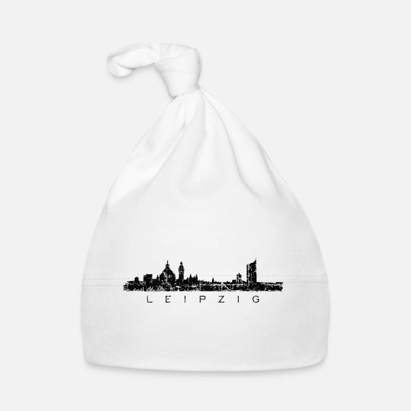 Leipzig Skyline Panorama (Vintage/Schwarz) Baby Bio-Mütze