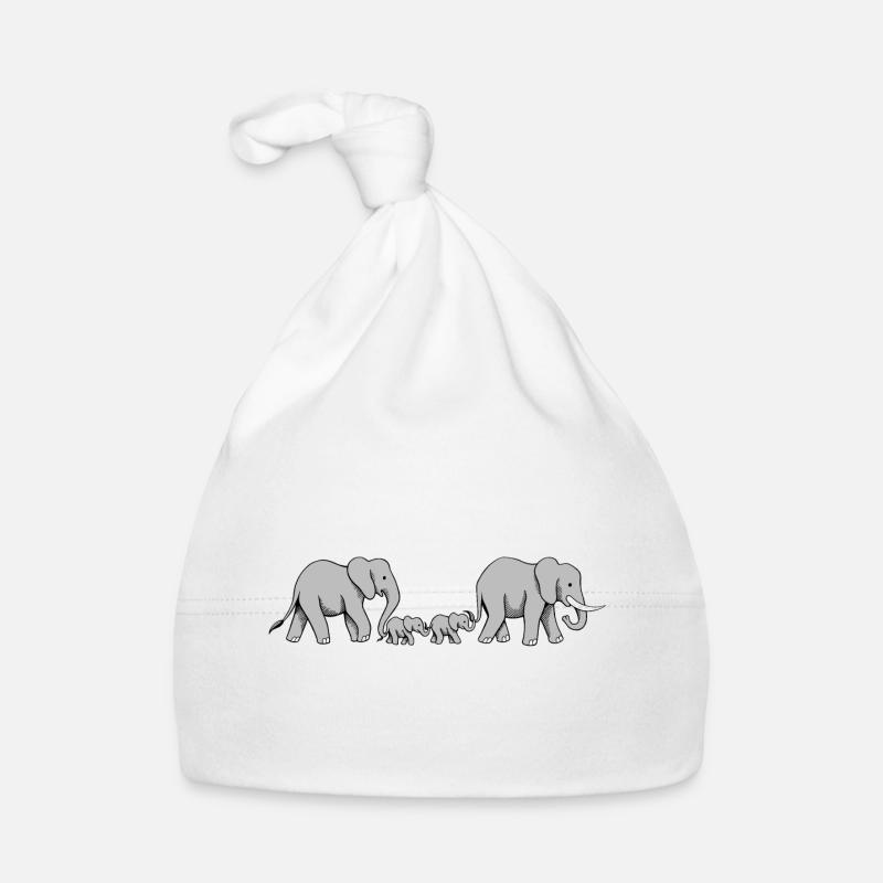 Famille d'éléphants de lignes mignonnes I - Bonnet bio Bébé - blanc