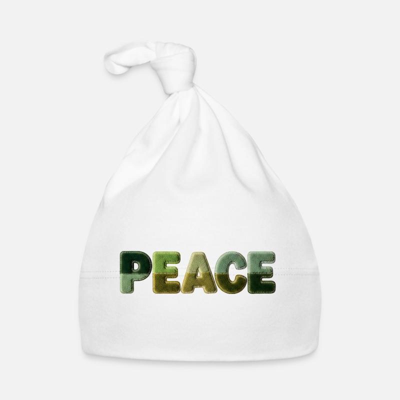 Peace Schriftzug Patchwork Look 70er Stil Baby Bio-Mütze