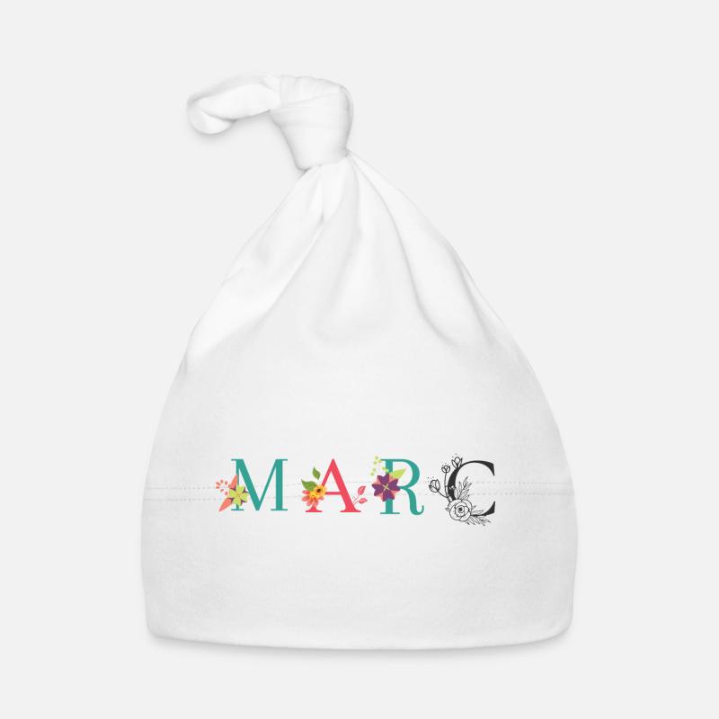 Art du nom MARC avec des fleurs brodées Bonnet bio Bébé