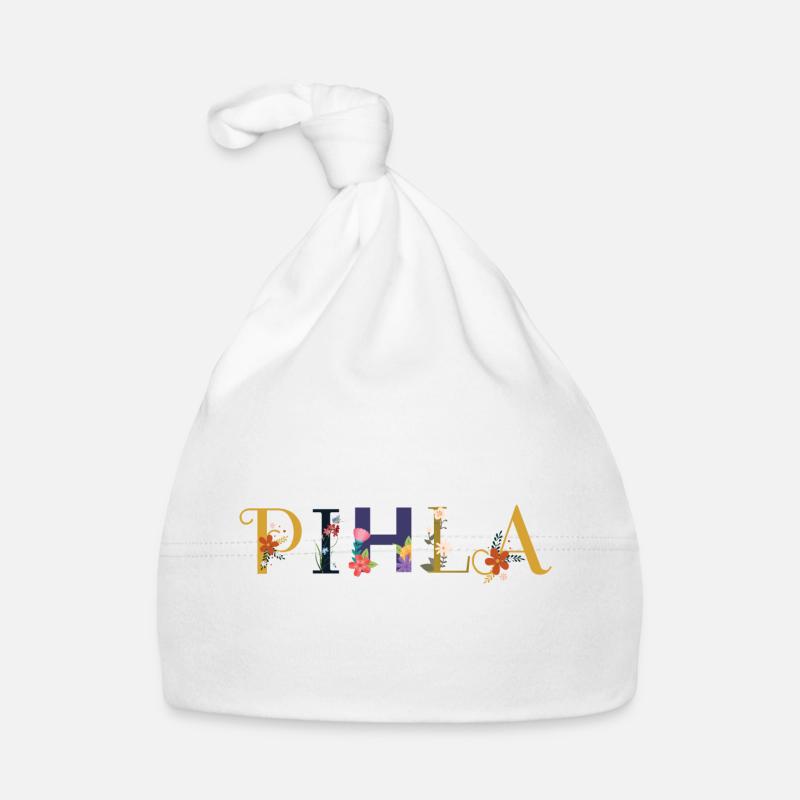 Le nom PIHLA est décoré de fleurs Bonnet bio Bébé
