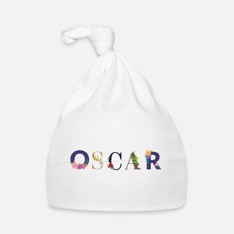 Le nom d’OSCAR décoré de fleurs - Bonnet bio Bébé - blanc