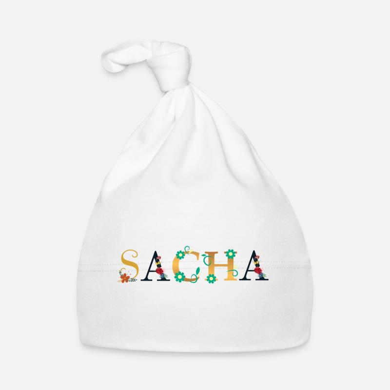 Nom SACHA Orné de Fleurs Bonnet bio Bébé