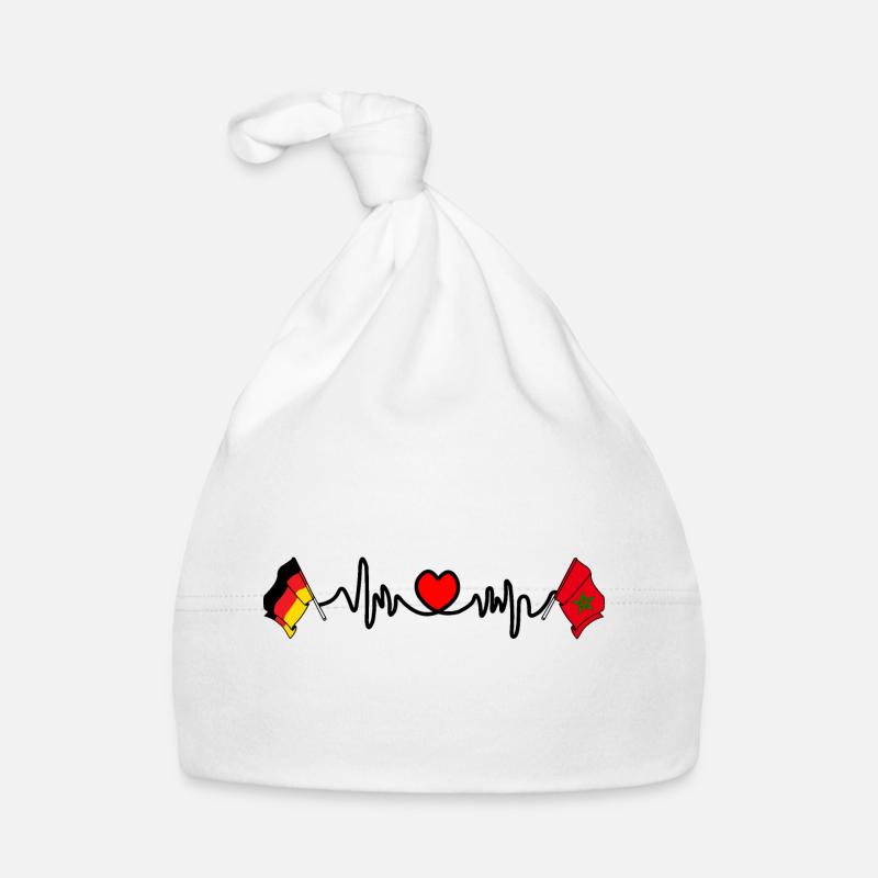 Cardio coeur avec drapeau Allemagne et drapeau Maroc - Bonnet bio Bébé - blanc