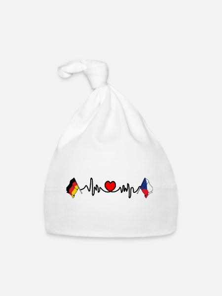 Cardioherz mit Flagge Deutschland und Flagge Tschechien - Baby Bio-Mütze - Weiß - Vorne