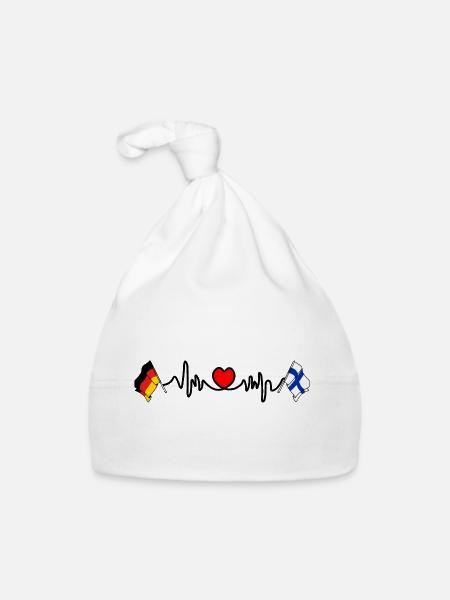Cardio heart with Flag Germany and flag Finland - Organic Baby Cap - white - Front