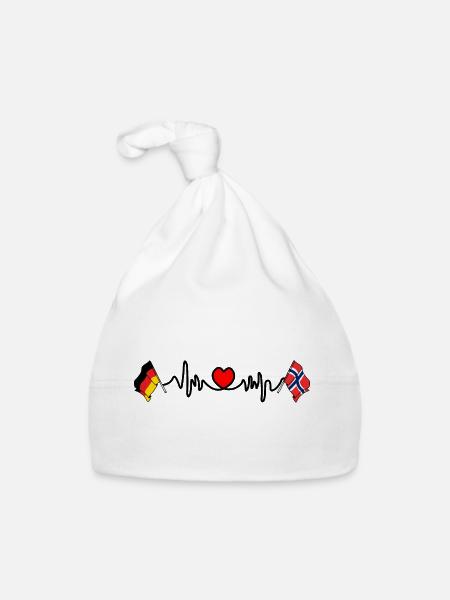 Cardioherz mit Flagge Deutschland und Flagge Norwegen - Baby Bio-Mütze - Weiß - Vorne