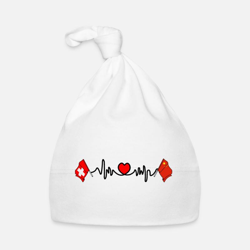 Cardio coeur avec drapeau de la Suisse, drapeau de la Chine Bonnet bio Bébé
