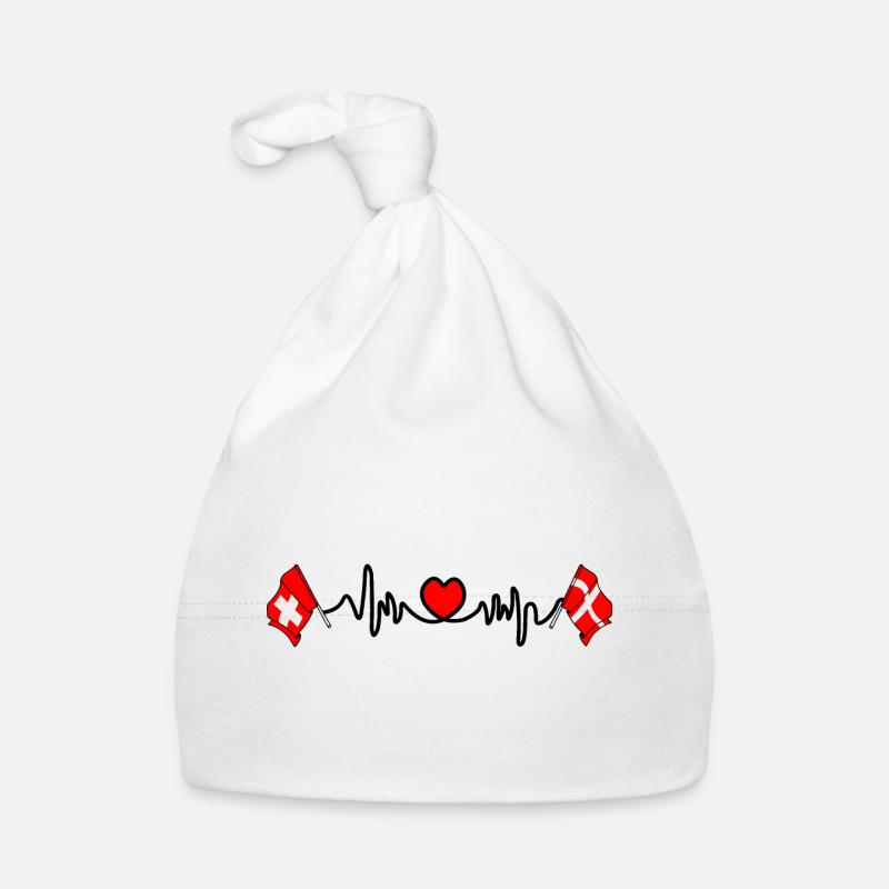 Cardio coeur Drapeau Suisse, drapeau Danemark Bonnet bio Bébé