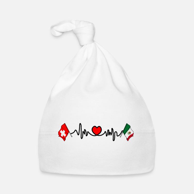 Cardio coeur avec drapeau de la Suisse, drapeau du Mexique Bonnet bio Bébé