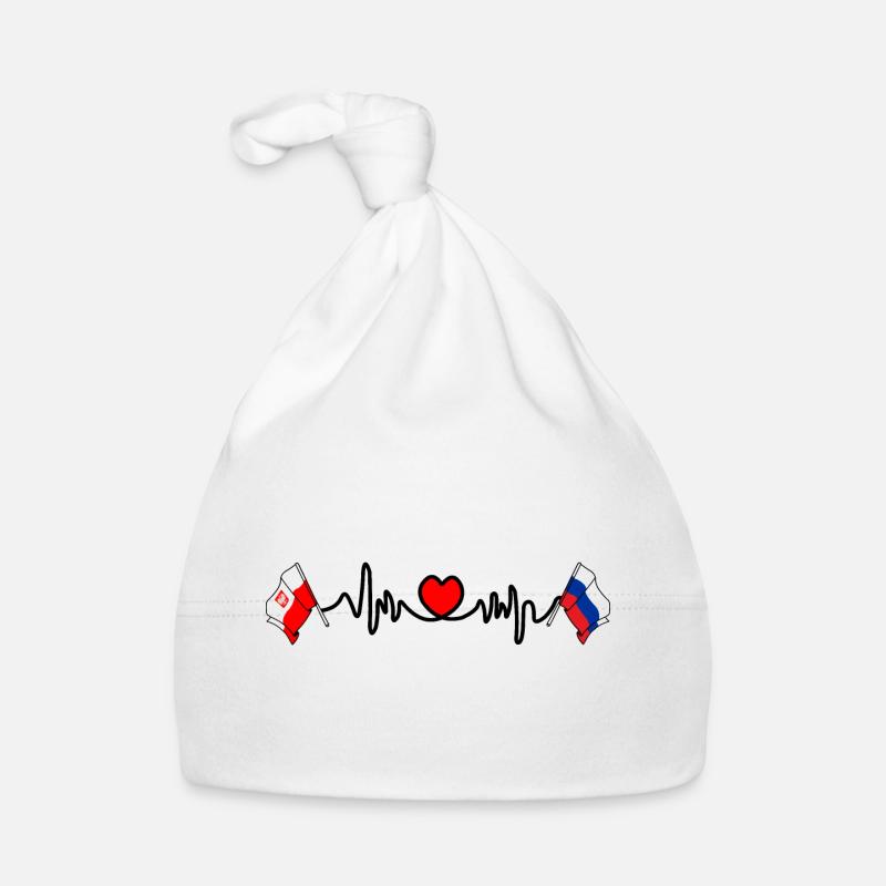 Cardio cardiaque Drapeau Pologne, Russie - Bonnet bio Bébé - blanc