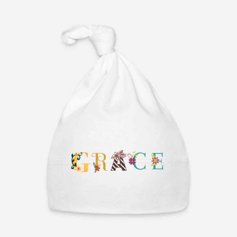 GRACE Namenskunst mit gestickten Blumen Baby Bio-Mütze