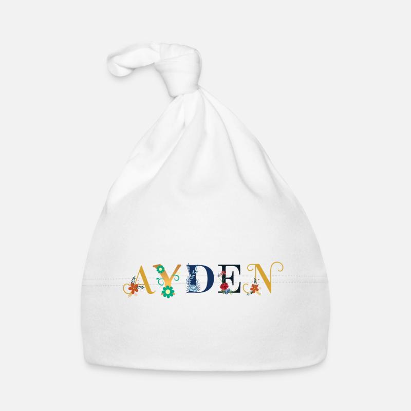 Nom AYDEN orné de fleurs Bonnet bio Bébé