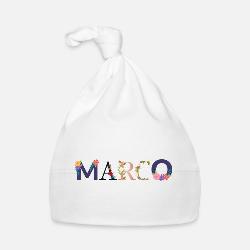 Le nom MARCO décoré de fleurs Bonnet bio Bébé