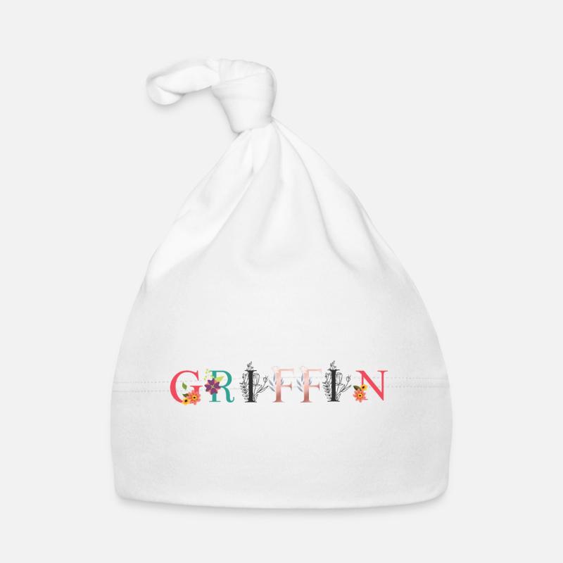 Art du nom GRIFFIN avec fleurs brodées Bonnet bio Bébé