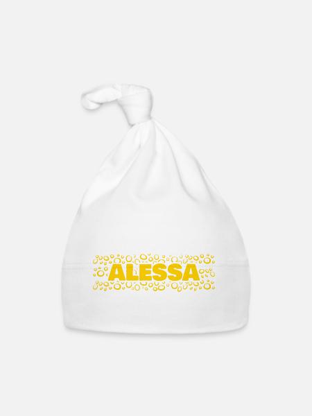 Prénom Alessa - Bonnet bio Bébé - blanc - Devant