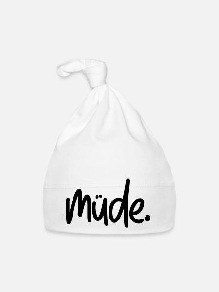Müde - Baby Bio-Mütze - Weiß - Vorne