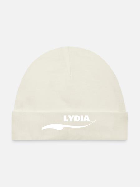 Vorname Lydia - Baby Bio-Mütze - Weiß - Vorne