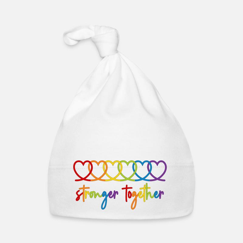 Rainbow Hearts Stronger together Pride Month Organic Baby Cap
