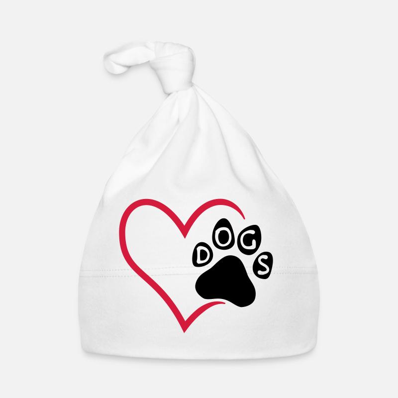 Patte de chien dans le coeur - j'aime les chiens - Bonnet bio Bébé - blanc