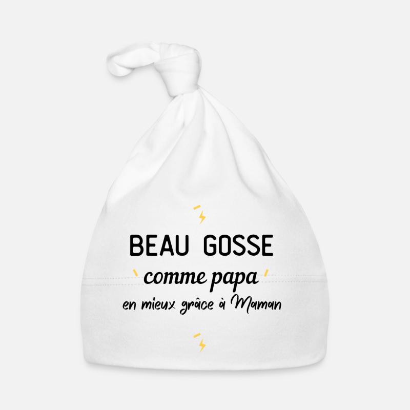 cadeau Beau Gosse Comme Papa - Bonnet bio Bébé - blanc