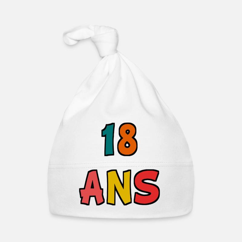 18 ANS. 18e ANNIVERSAIRE. ANNIVERSAIRE 18 ANS. 18 - Bonnet bio Bébé - blanc