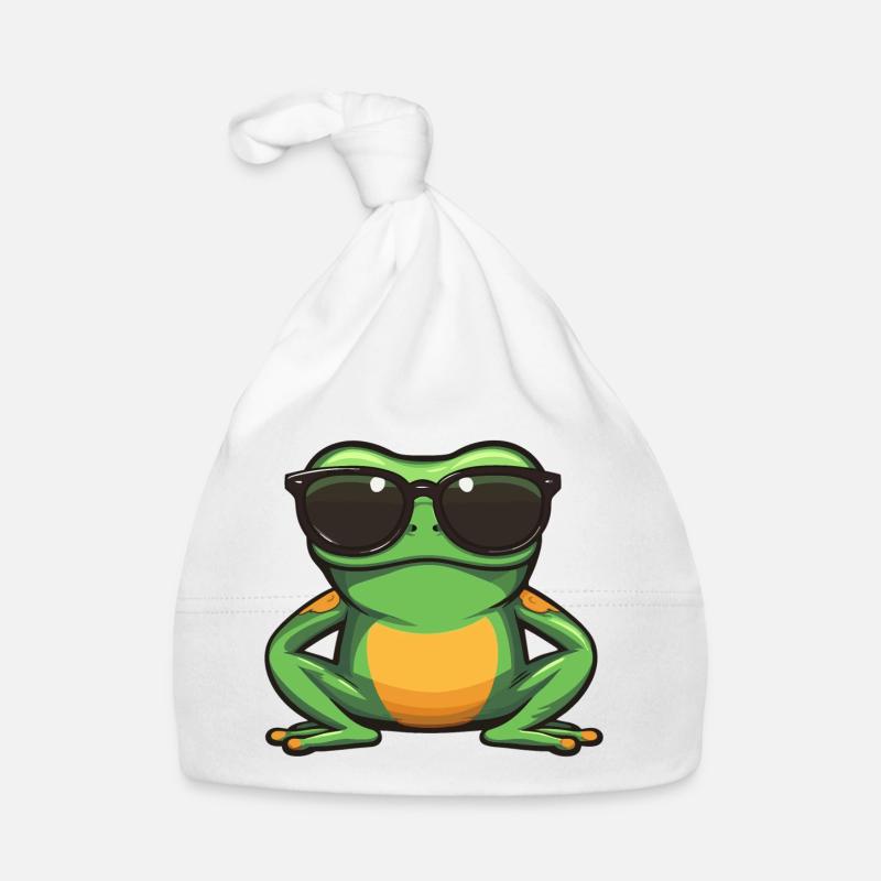 Grenouille avec des lunettes de soleil - Bonnet bio Bébé - blanc