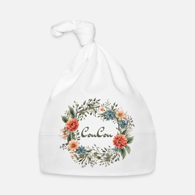 CouCou Flower - Couronne florale - Fleurs - Couronne - Bonnet bio Bébé - blanc