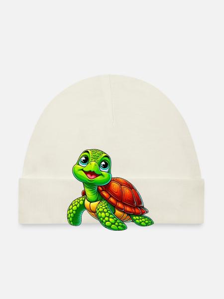 Turtle - Organic Baby Cap - white - Front