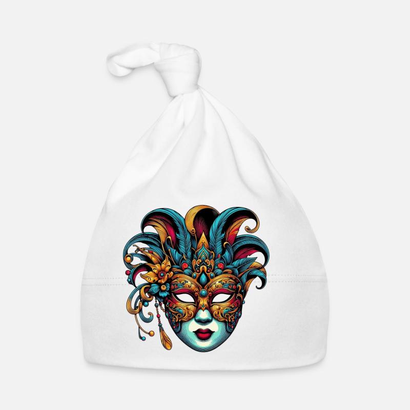 Masque du Carnaval de Venise - Bonnet bio Bébé - blanc