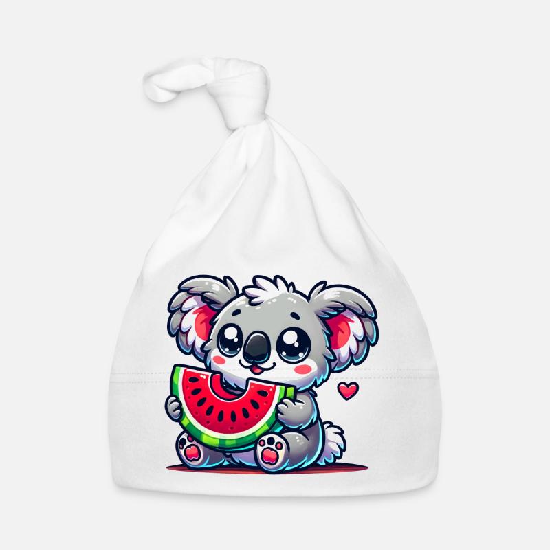 L’adorable koala déguste un morceau de pastèque Bonnet bio Bébé