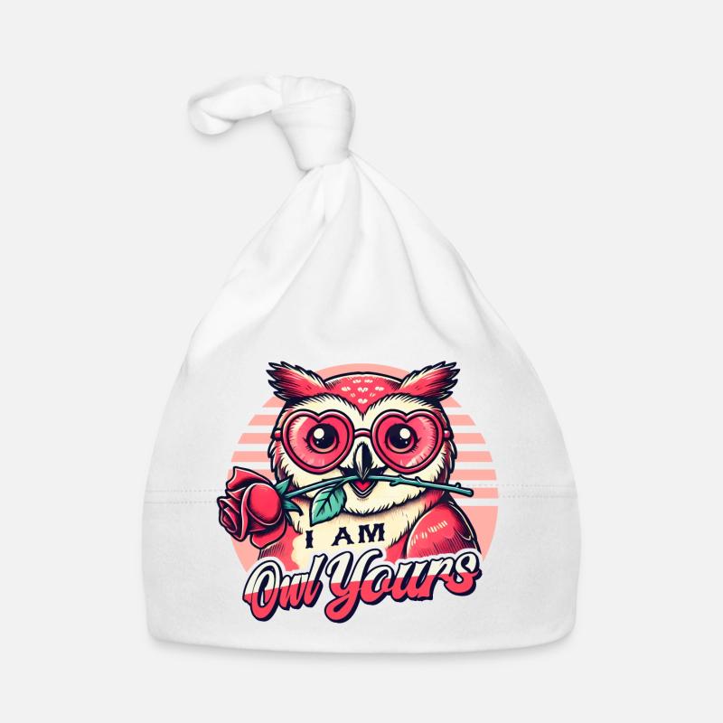 Verliebte Retro-Eule - Süßes Valentinstag Design - Baby Bio-Mütze - Weiß