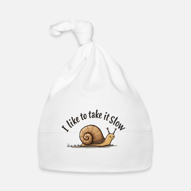 Langsame Schnecke „Nimm es langsam“ - Baby Bio-Mütze - Weiß