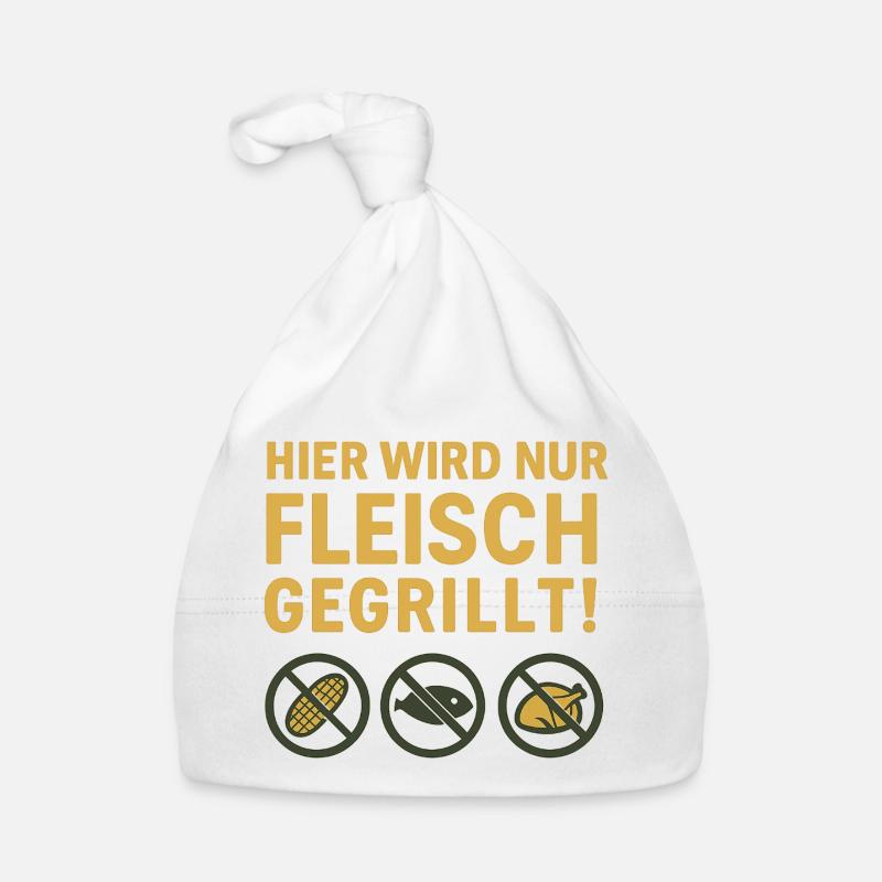 Hier wird nur Fleisch...witziges Motiv - Baby Bio-Mütze - Weiß