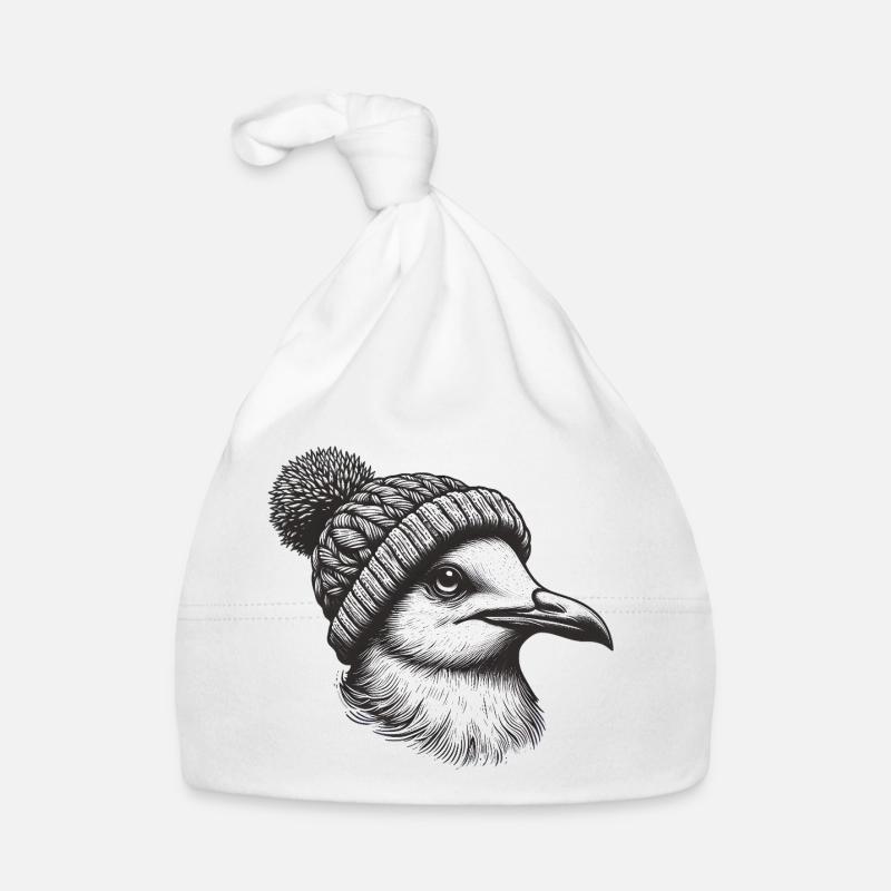 Seagull with bobble hat Organic Baby Cap
