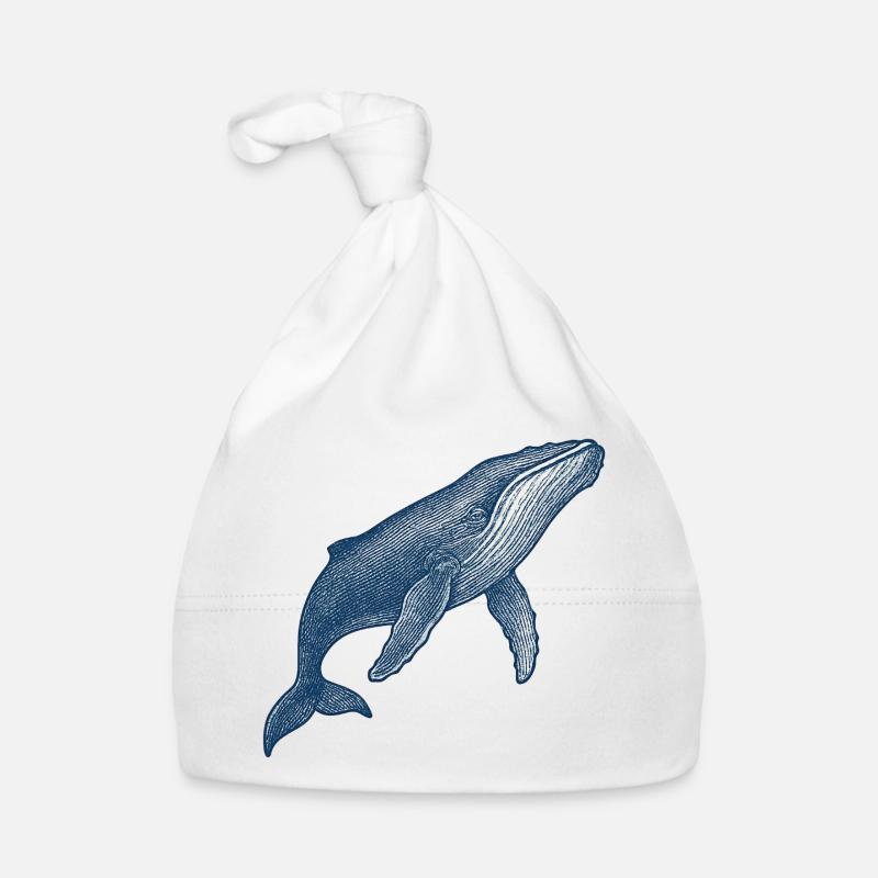 Illustration stylisée de baleine bleue - Bonnet bio Bébé - blanc
