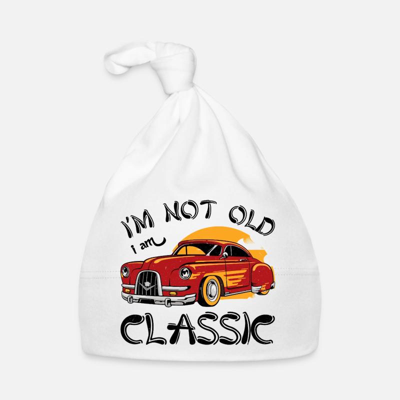Vintage Red Car with Sunset Design Organic Baby Cap