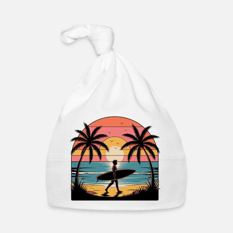 Sonnenuntergang Surfer am Strand Baby Bio-Mütze