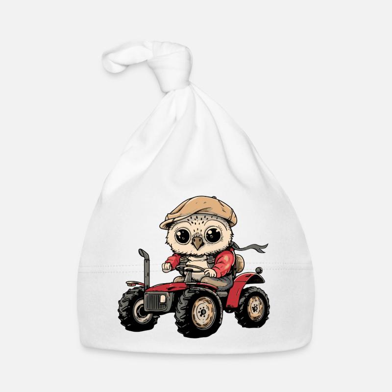 Eule Traktor Farmer - Baby Bio-Mütze - Weiß
