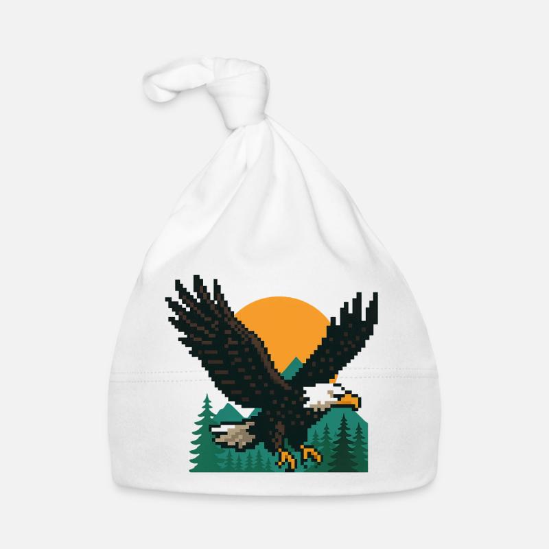Eagle Pixel – Sunset in the mountains - Organic Baby Cap - white