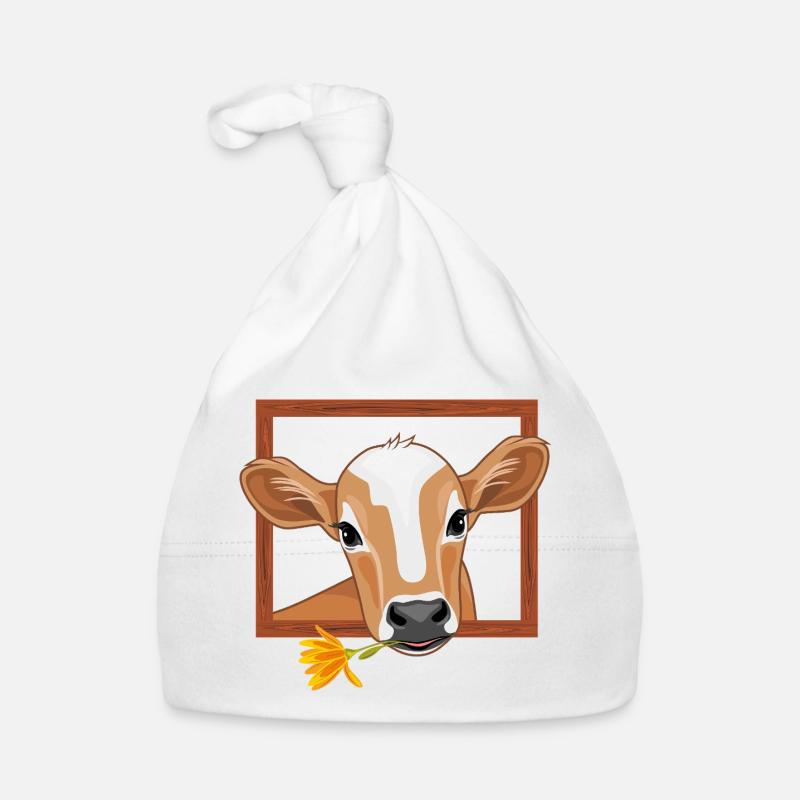 Cute peeking calf in wooden frame Organic Baby Cap