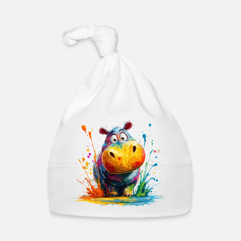Colorful Hippo Splash Organic Baby Cap