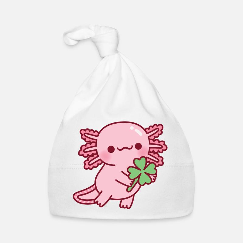 Cute Axolotl With Lucky Four Leaf Clover Organic Baby Cap