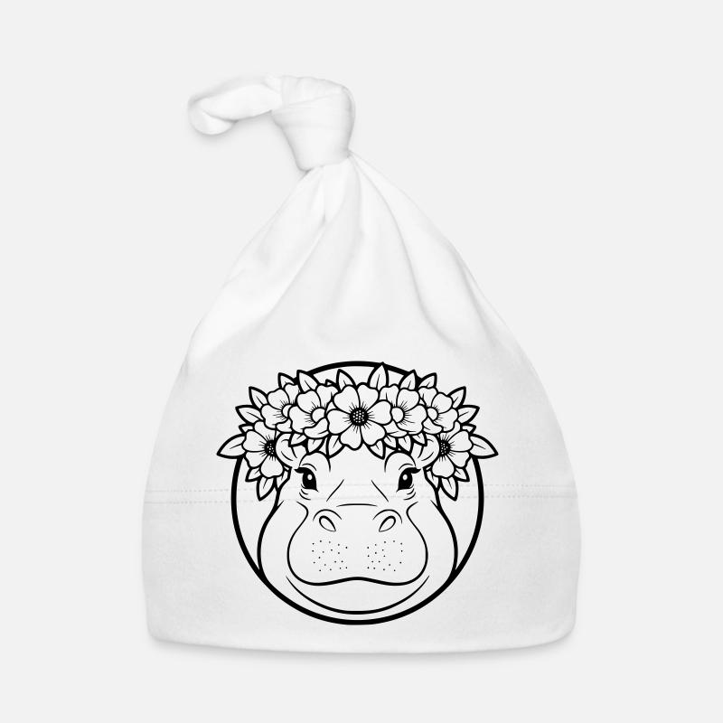Nilpferd Blumenkranz Boho Outline Vektor Baby Bio-Mütze