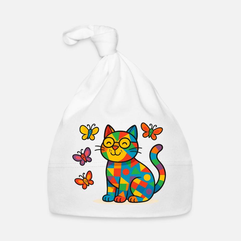 Patchwork-Katze mit bunten Schmetterlingen Baby Bio-Mütze