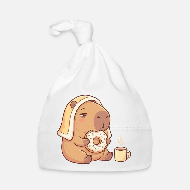 Capybara with donut and coffee cozy motif Organic Baby Cap