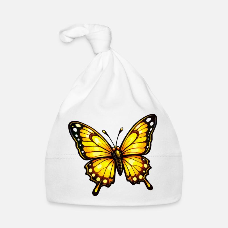 Yellow Orange Butterfly Pattern Organic Baby Cap